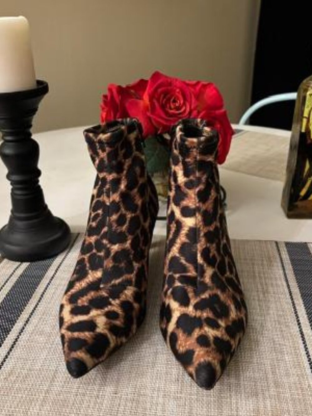 Betsey Johnson, Women's 9M, Leopard Print/Red Heel Booties